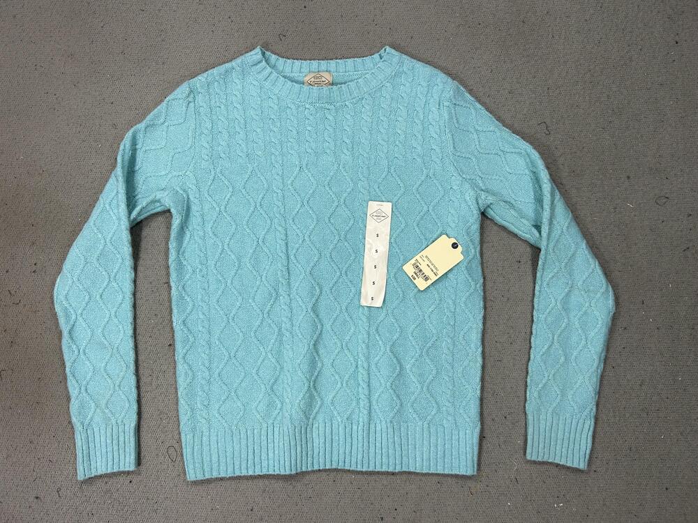 NWT St Johns Bay Sweater Womens Small Blue Cable Knit Crewneck Stretch Pullover